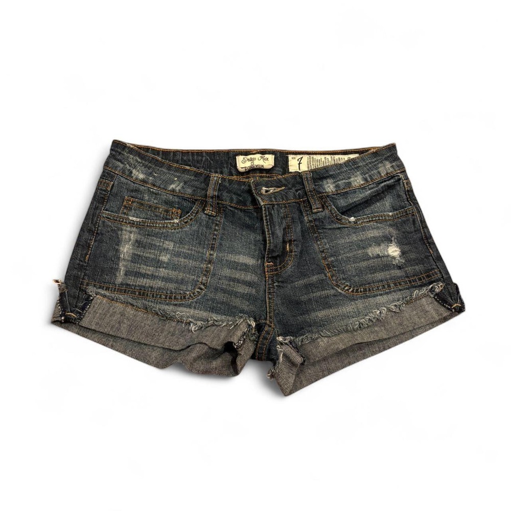Indigo Rein Distressed Cuffed Denim Shorts Womens 7 Medium Wash Blue Y2K
